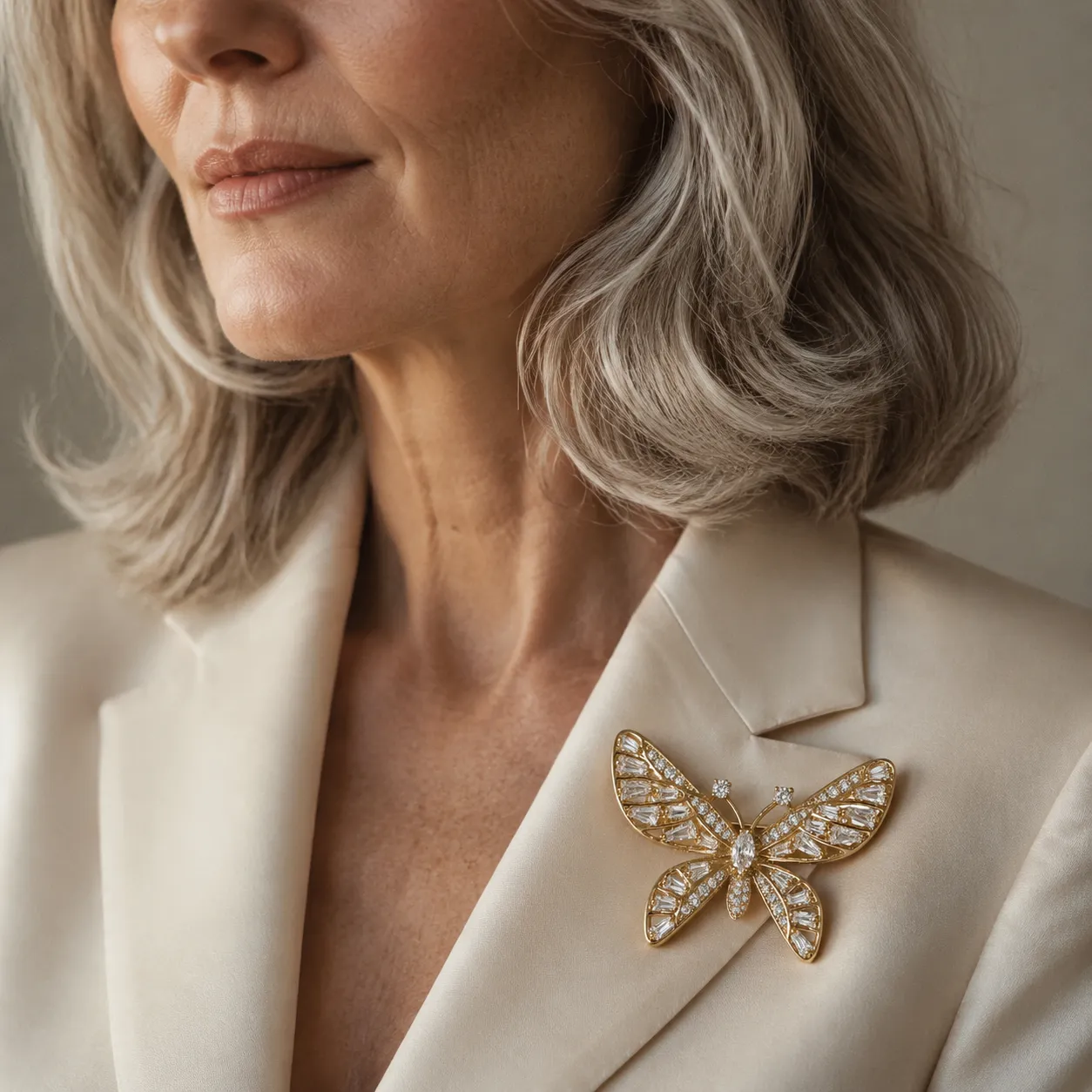 Gold Butterfly Crystal Brooch