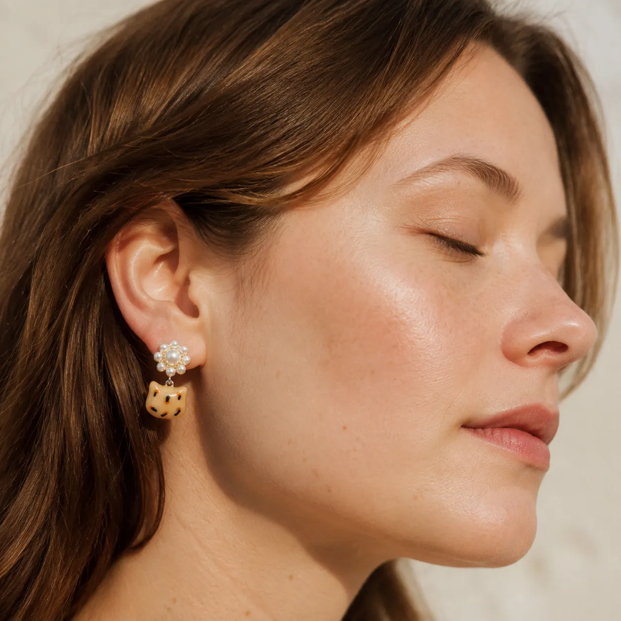 Cat Pearl Floral Drop Earrings