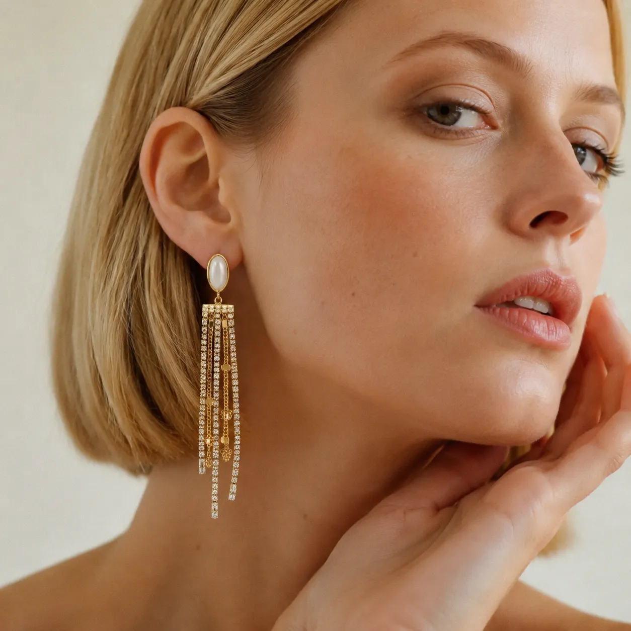 Mother-of-Pearl Pavé Tassel Drop Earrings