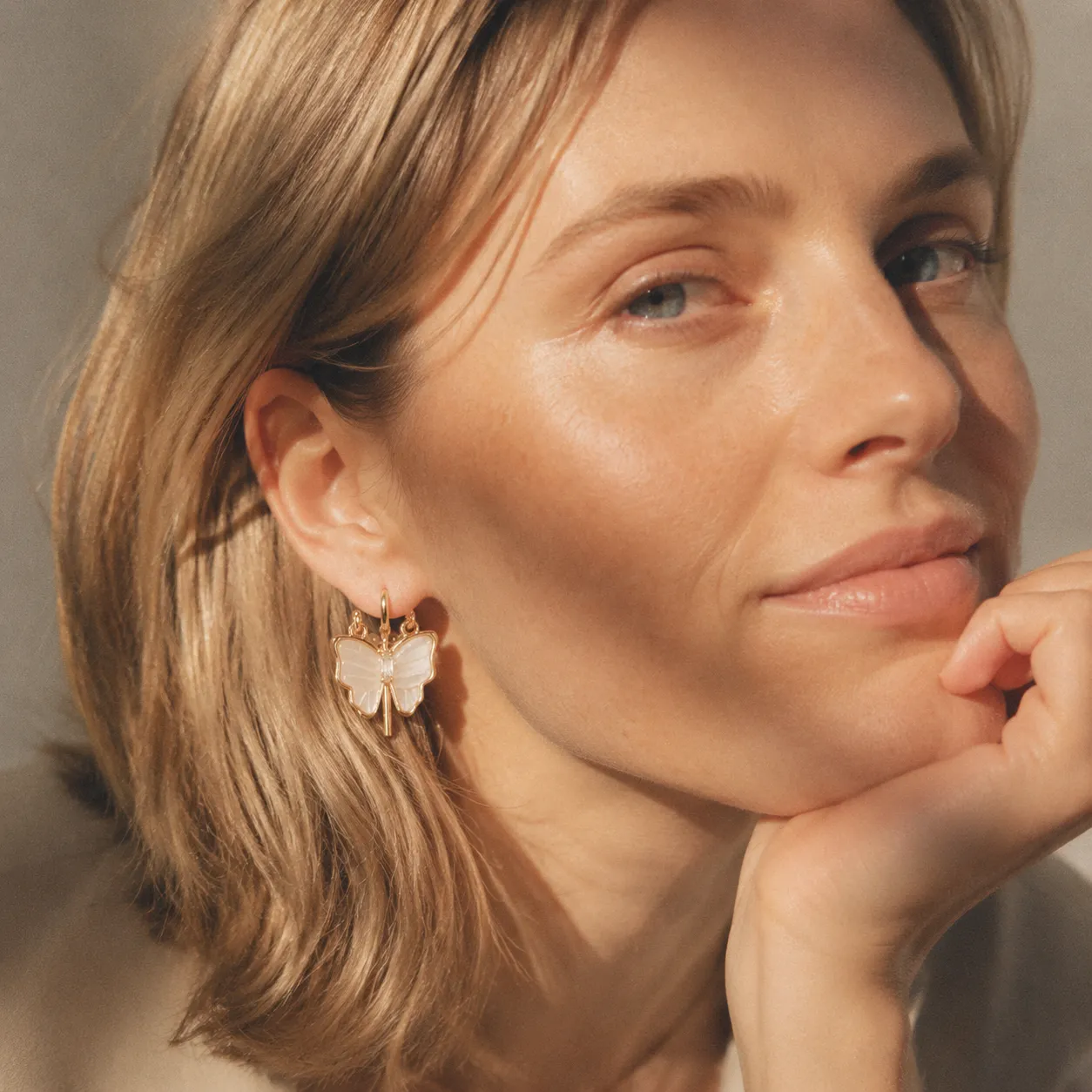 Mother-of-Pearl Butterfly Stud-Drop Earrings