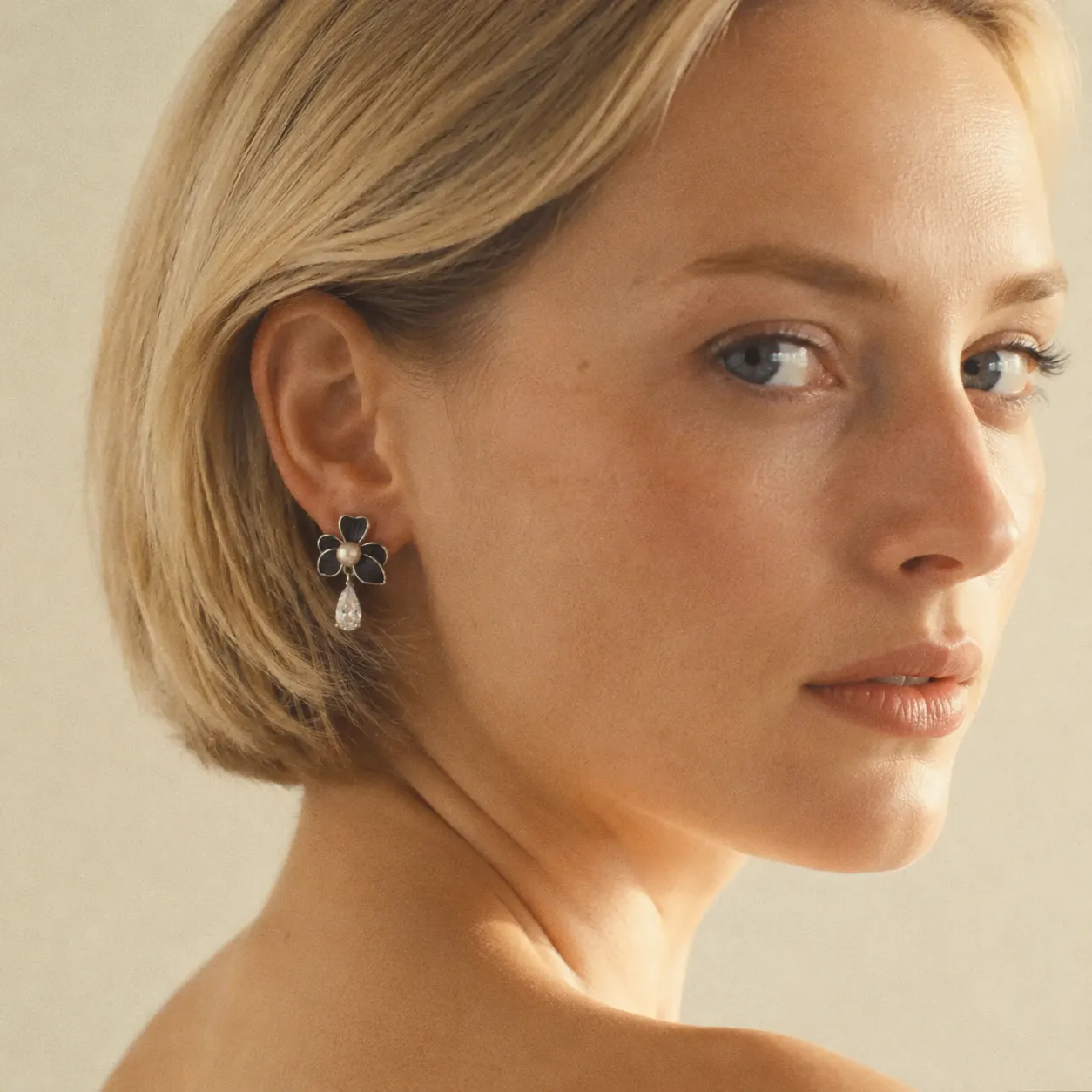 Black Floral Drop Earrings