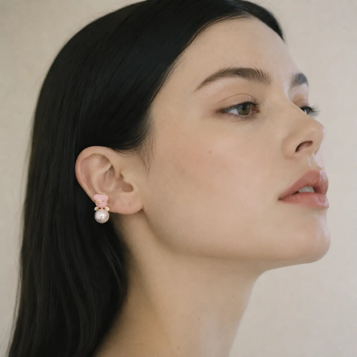 Pink Bear Pearl Studs