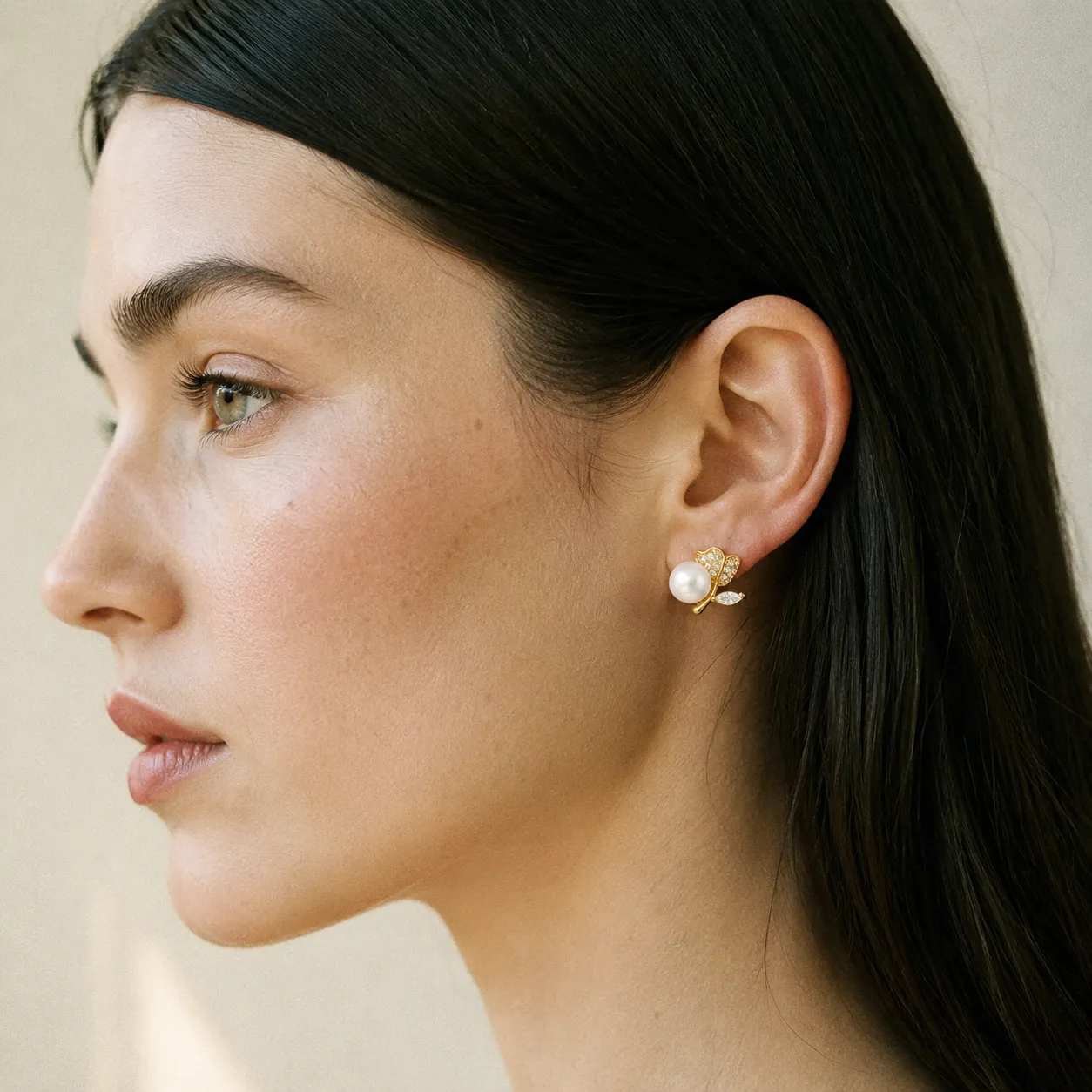 Pearl Crystal Leaf Studs