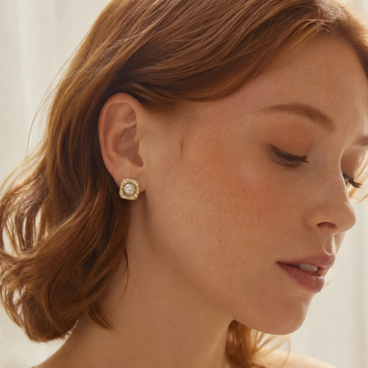 Square Pearl Zircon Frame Studs
