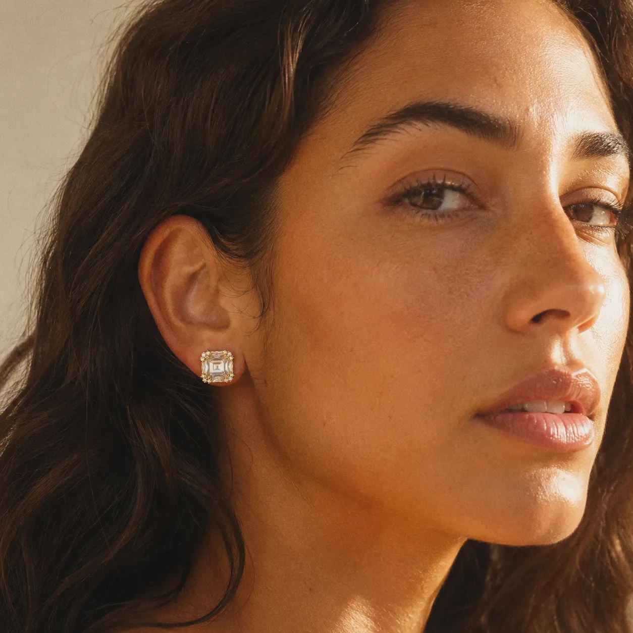 Square Zircon Halo Studs