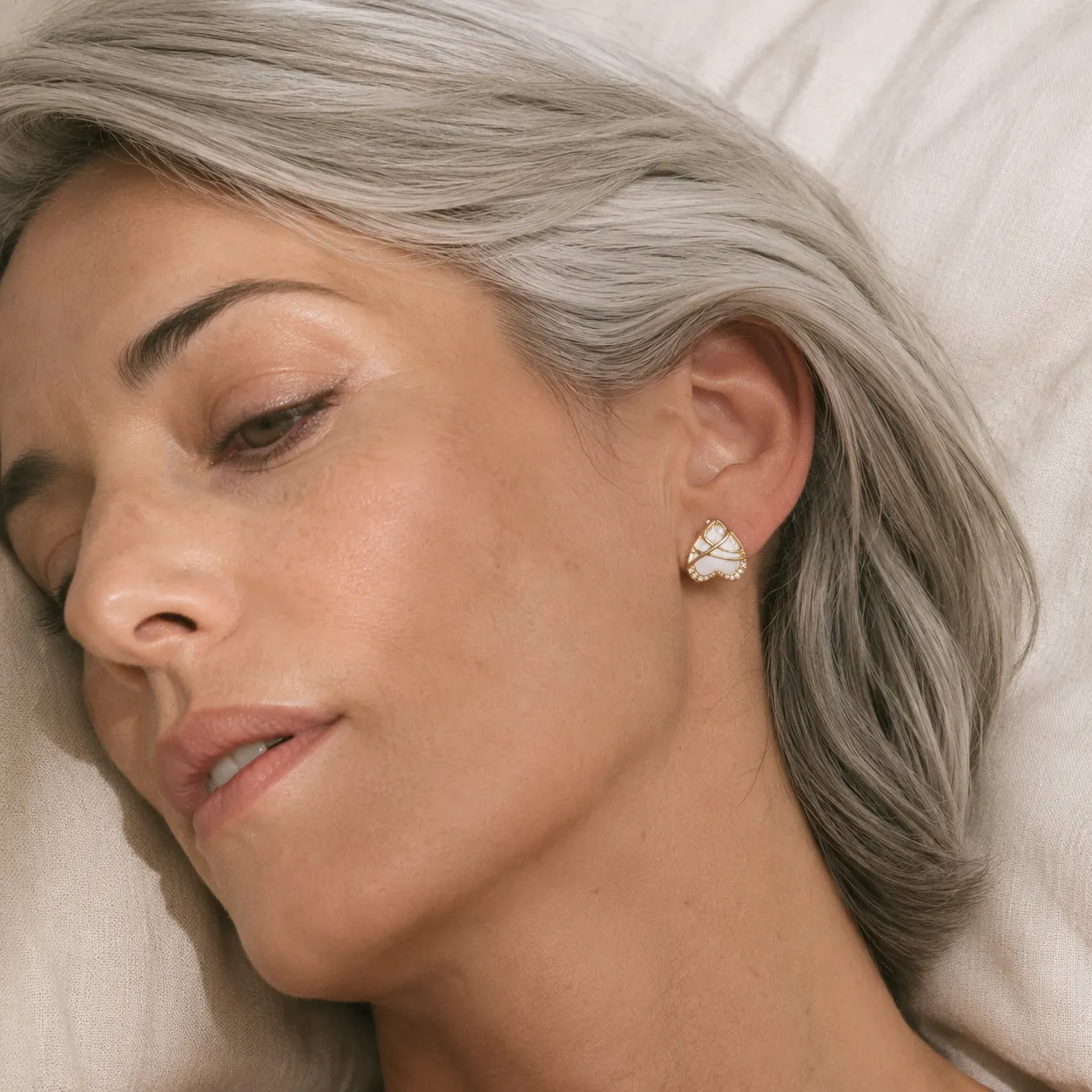 Mother-of-Pearl Heart Openwork Studs