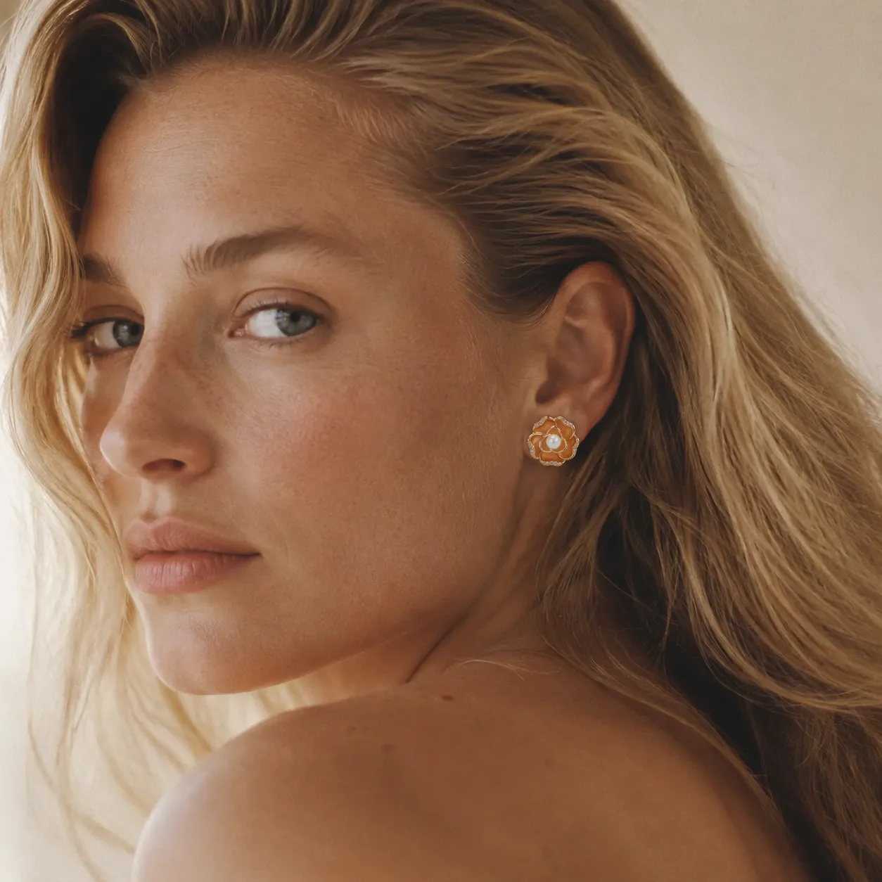 Caramel Enamel Rose Studs