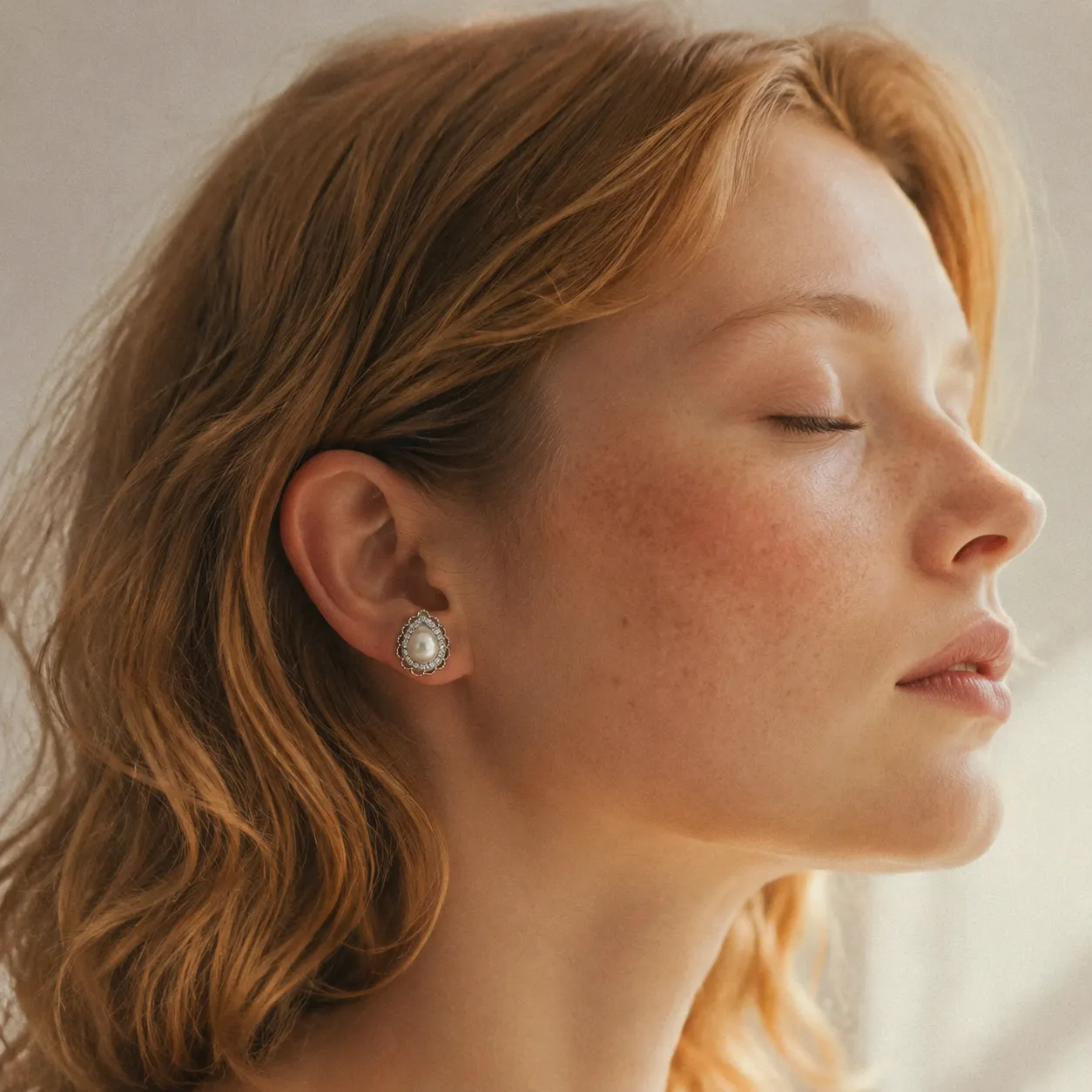Zircon Lace Pearl Studs