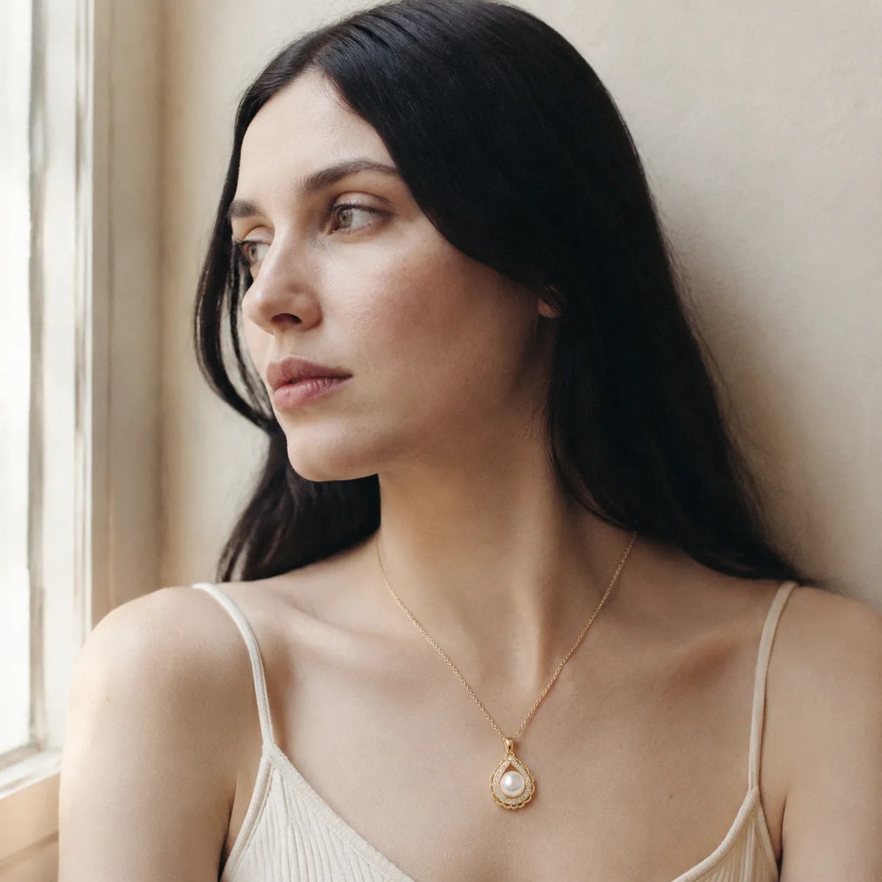 Gold-Silver Pearl Zircon Necklace