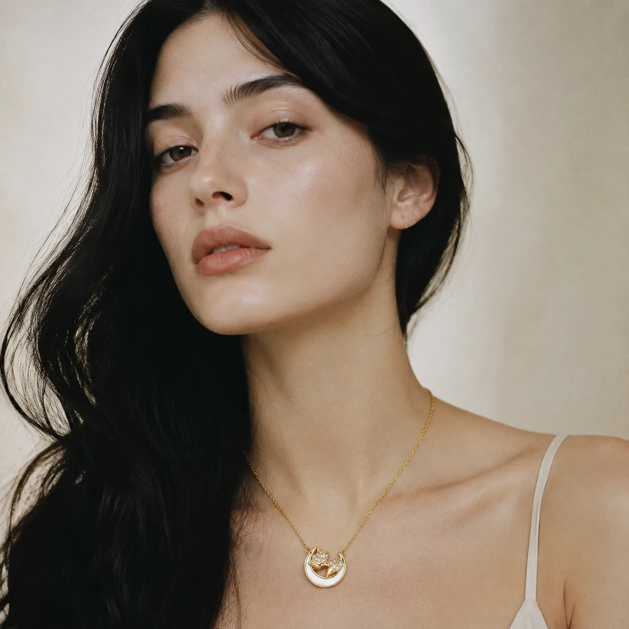 Gold Moon Fox Necklace