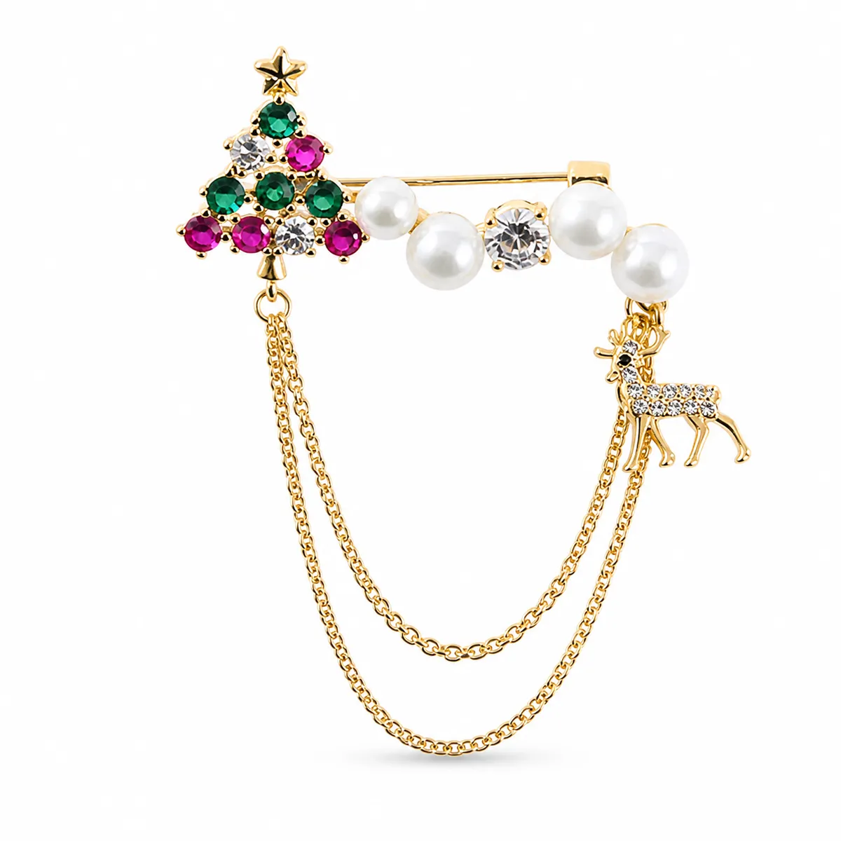 Christmas Tree Pearl Deer Brooch