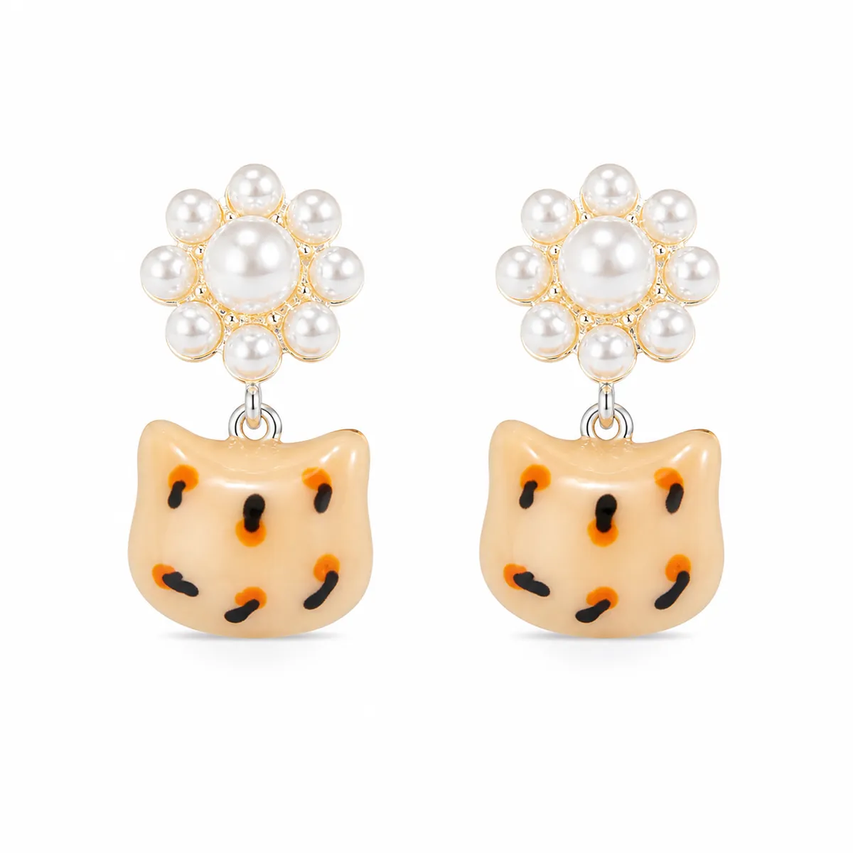 Cat Pearl Floral Drop Earrings