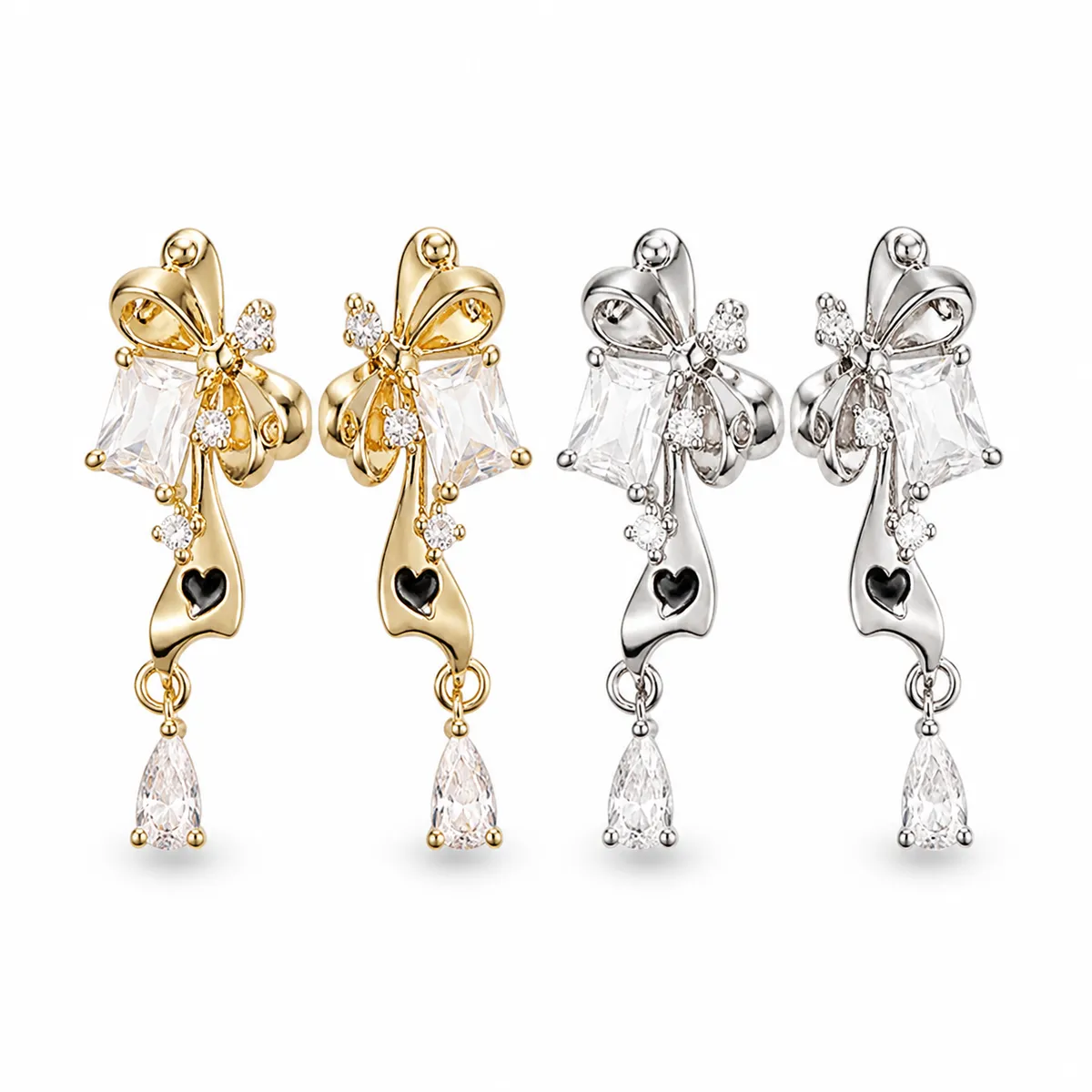 Zircon Bow Drop Earrings