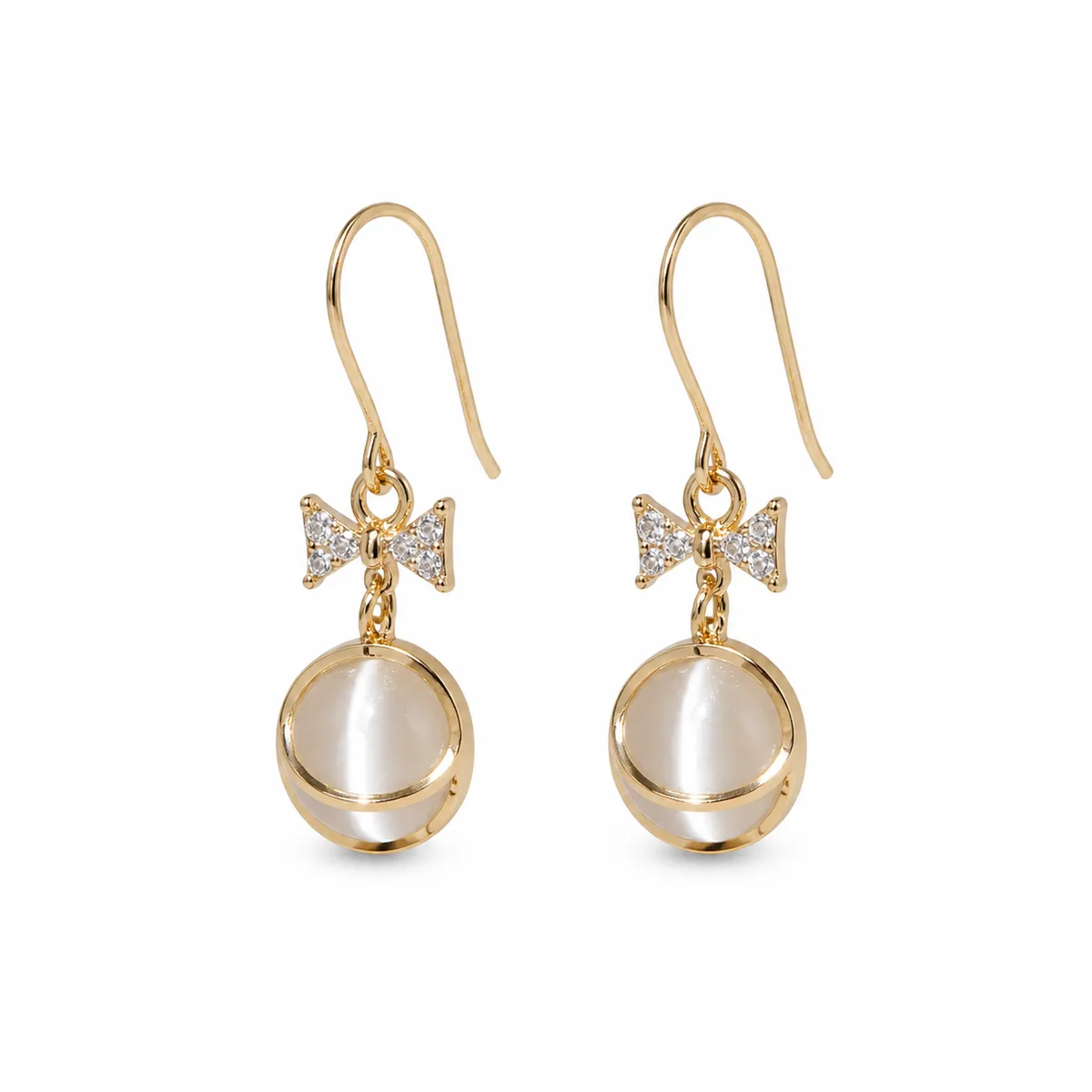 Bow Cat's-Eye Drop Earrings