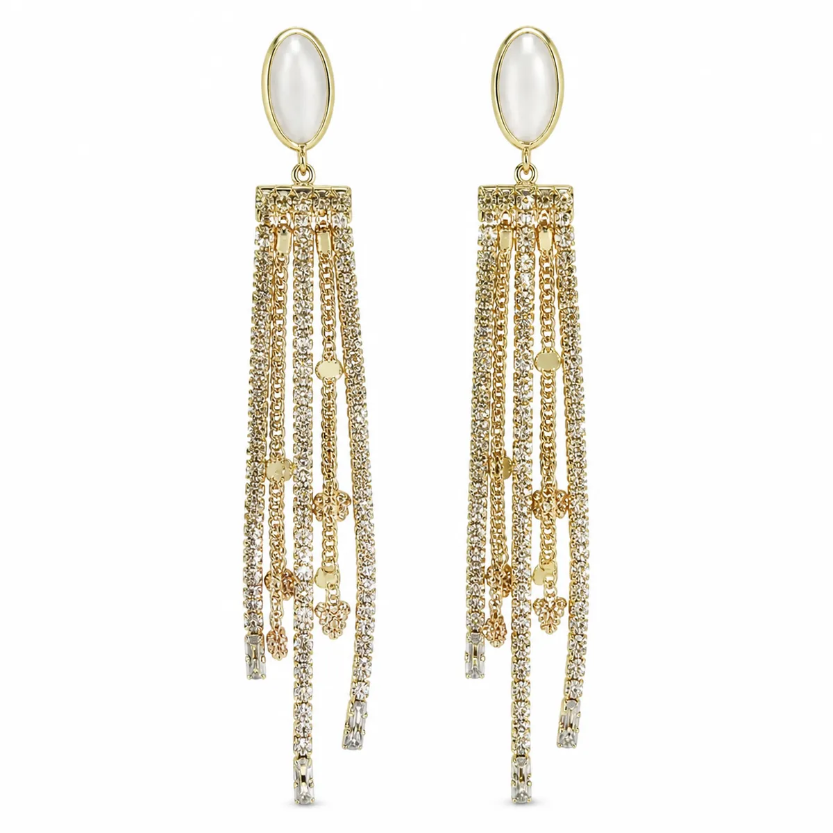 Mother-of-Pearl Pavé Tassel Drop Earrings