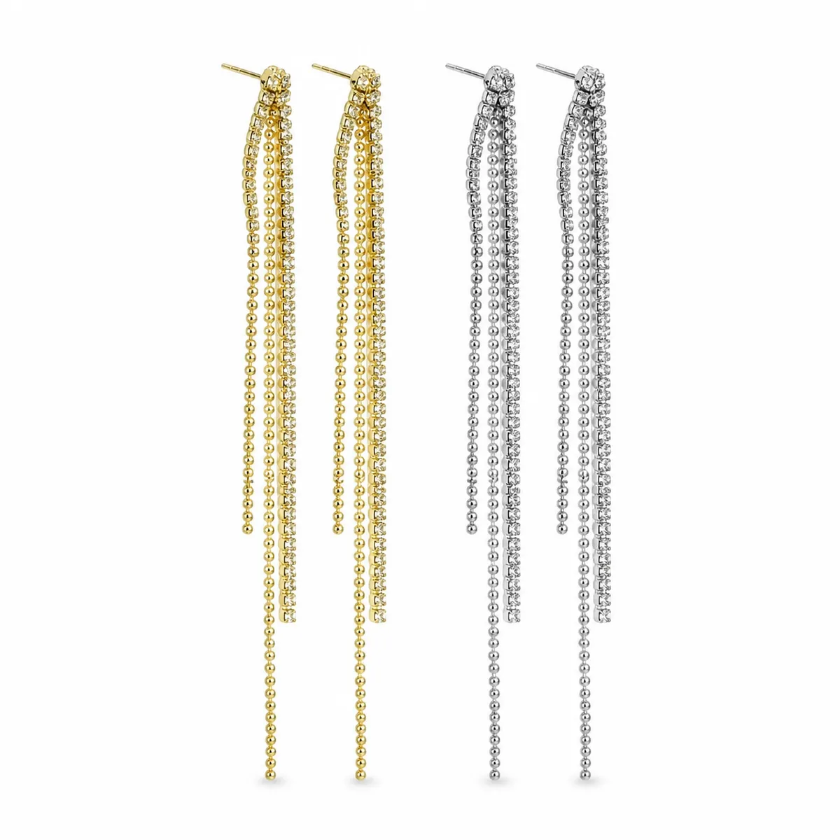 Zircon Bead Tassel Drop Earrings