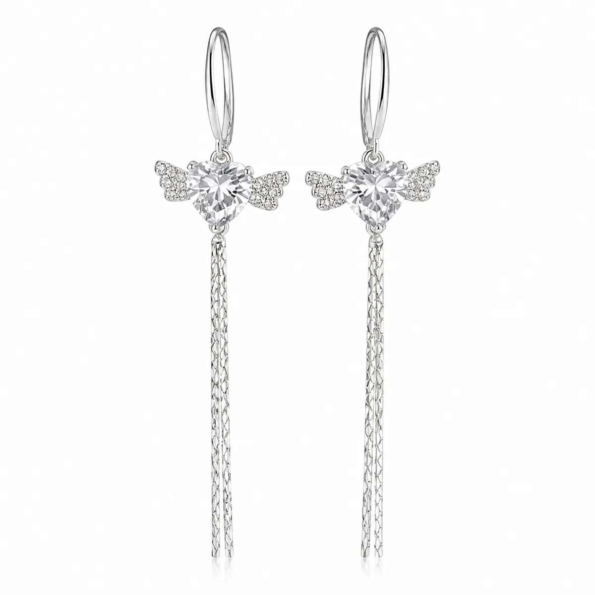 Heart Wing Tassel Drop Earrings