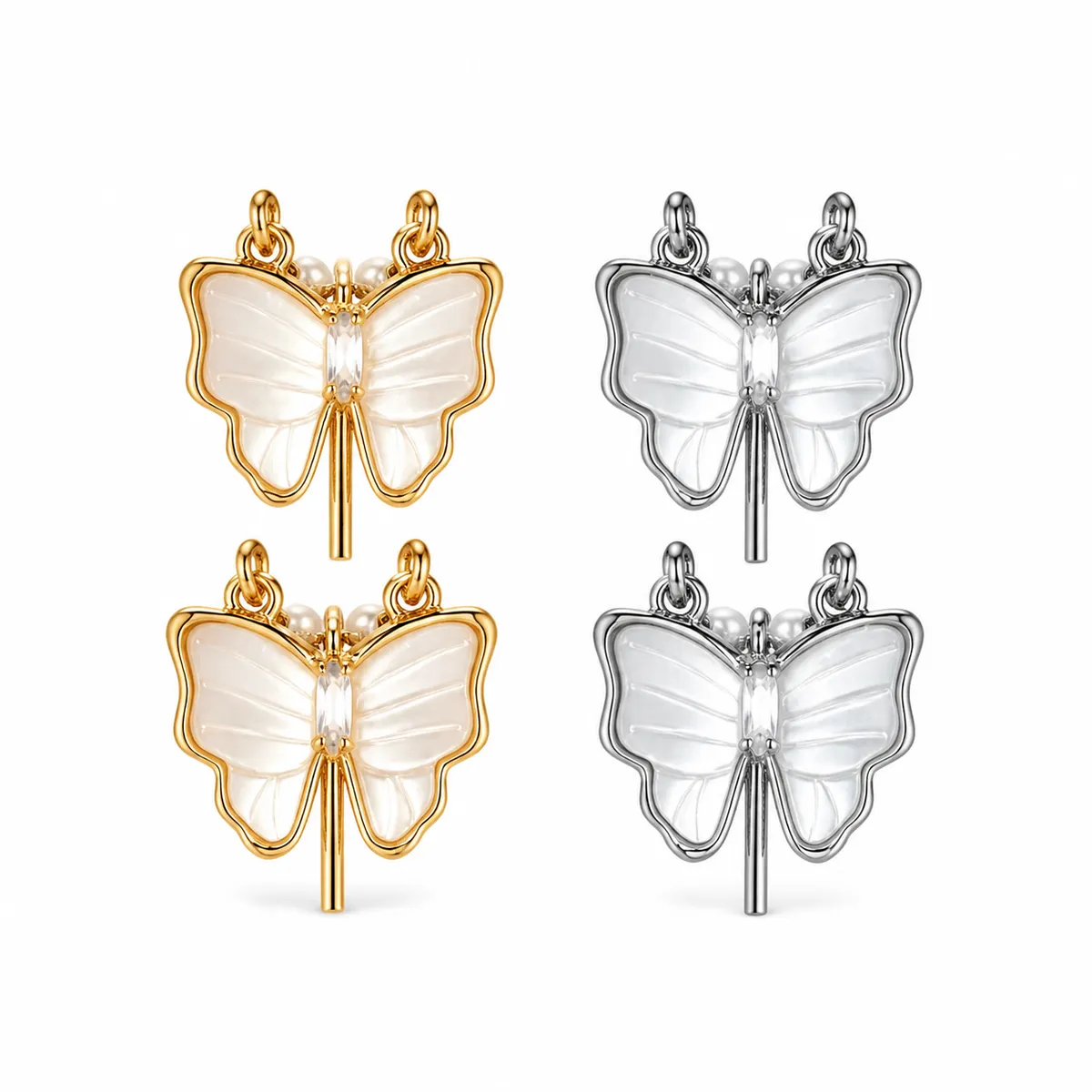 Mother-of-Pearl Butterfly Stud-Drop Earrings