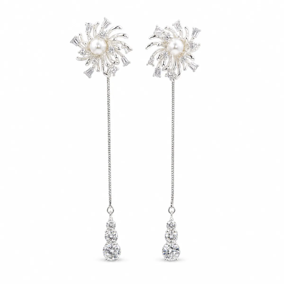 Firework Pearl Tassel Drop Earrings