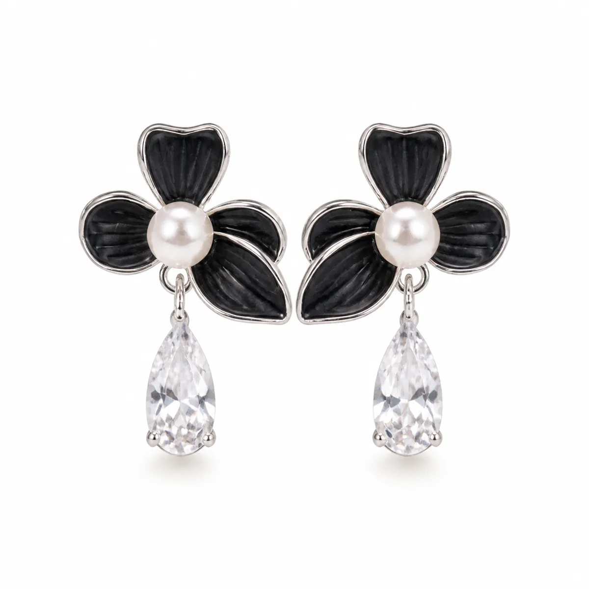 Black Floral Drop Earrings