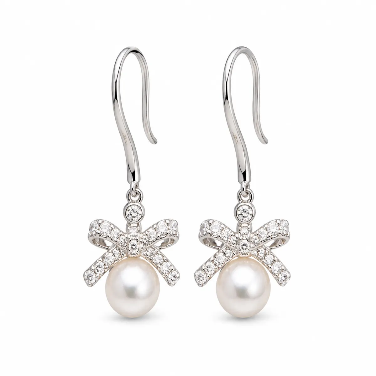 Zircon Bow Pearl Drop Earrings