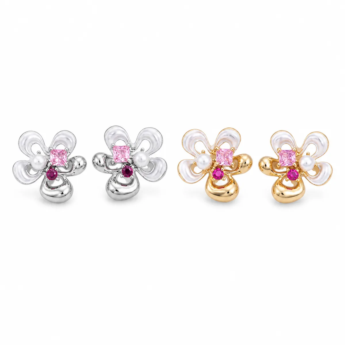 Floral Pearl Zircon Studs