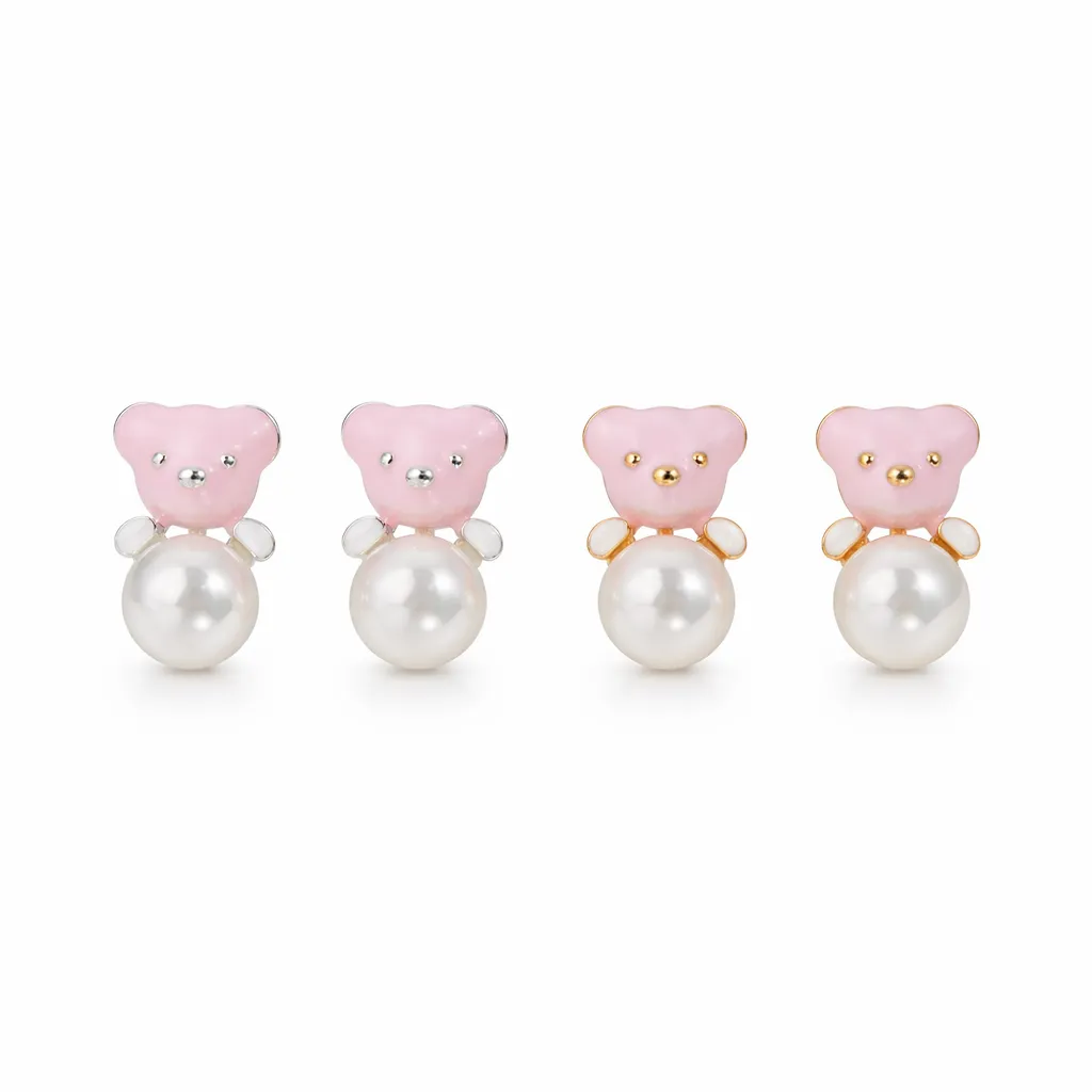 Pink Bear Pearl Studs
