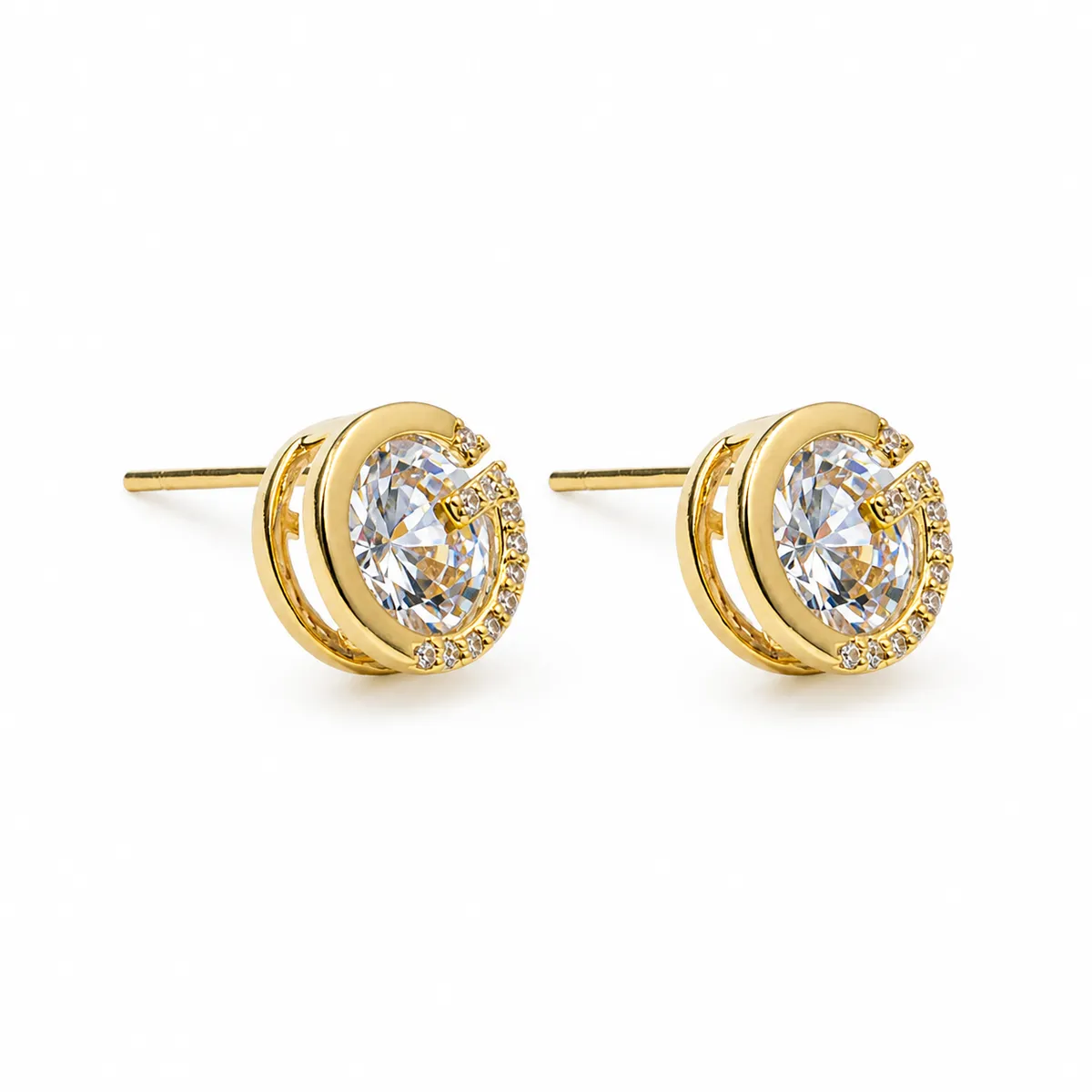 Gold G-Shape Crystal Studs