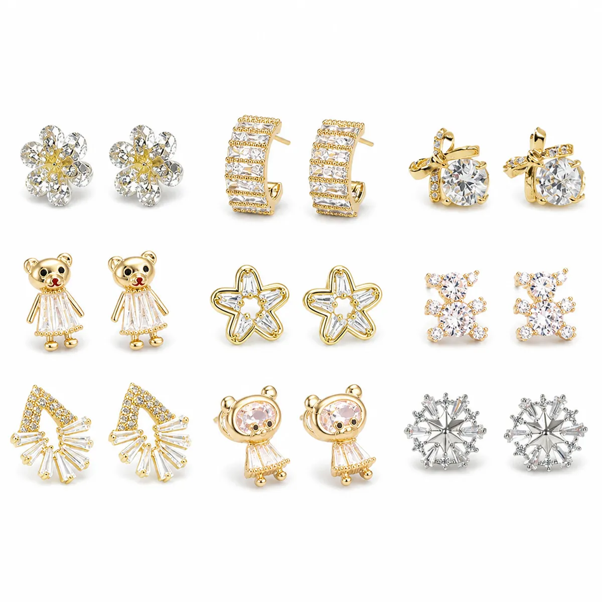 Floral Mini Zircon Studs Set