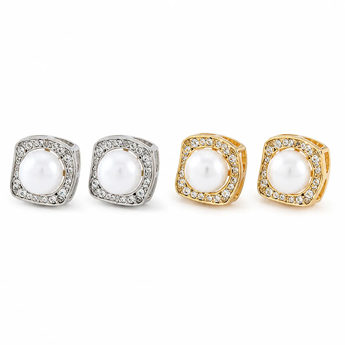 Square Pearl Zircon Frame Studs