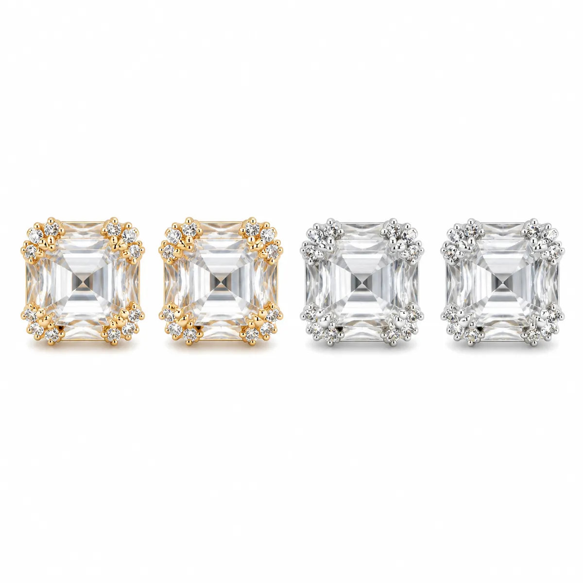 Square Zircon Halo Studs
