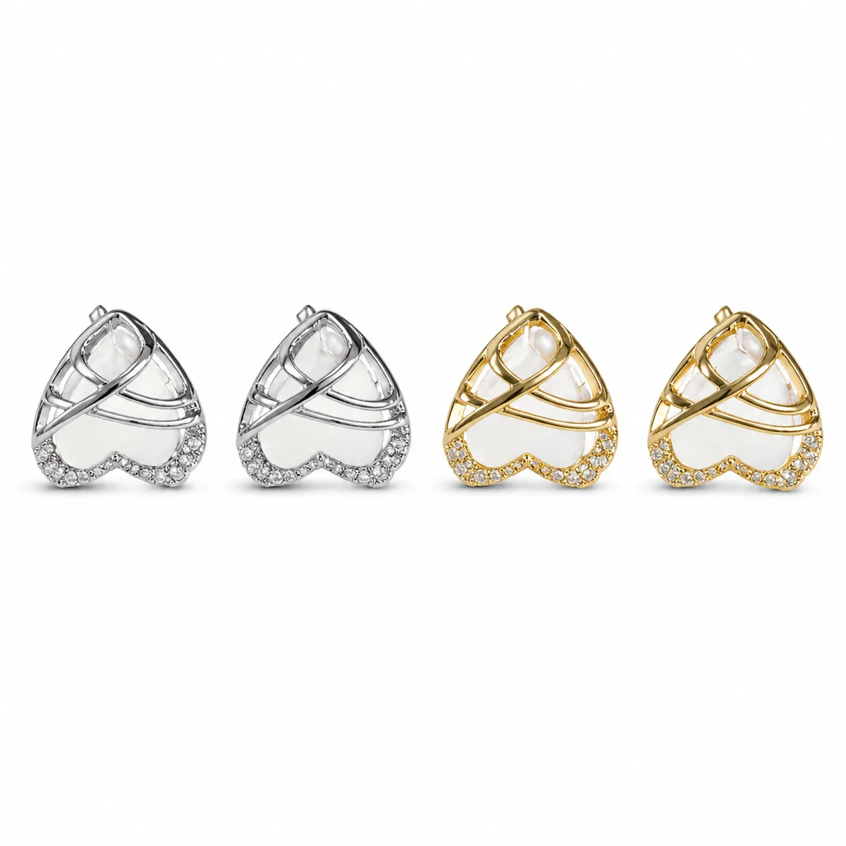 Mother-of-Pearl Heart Openwork Studs