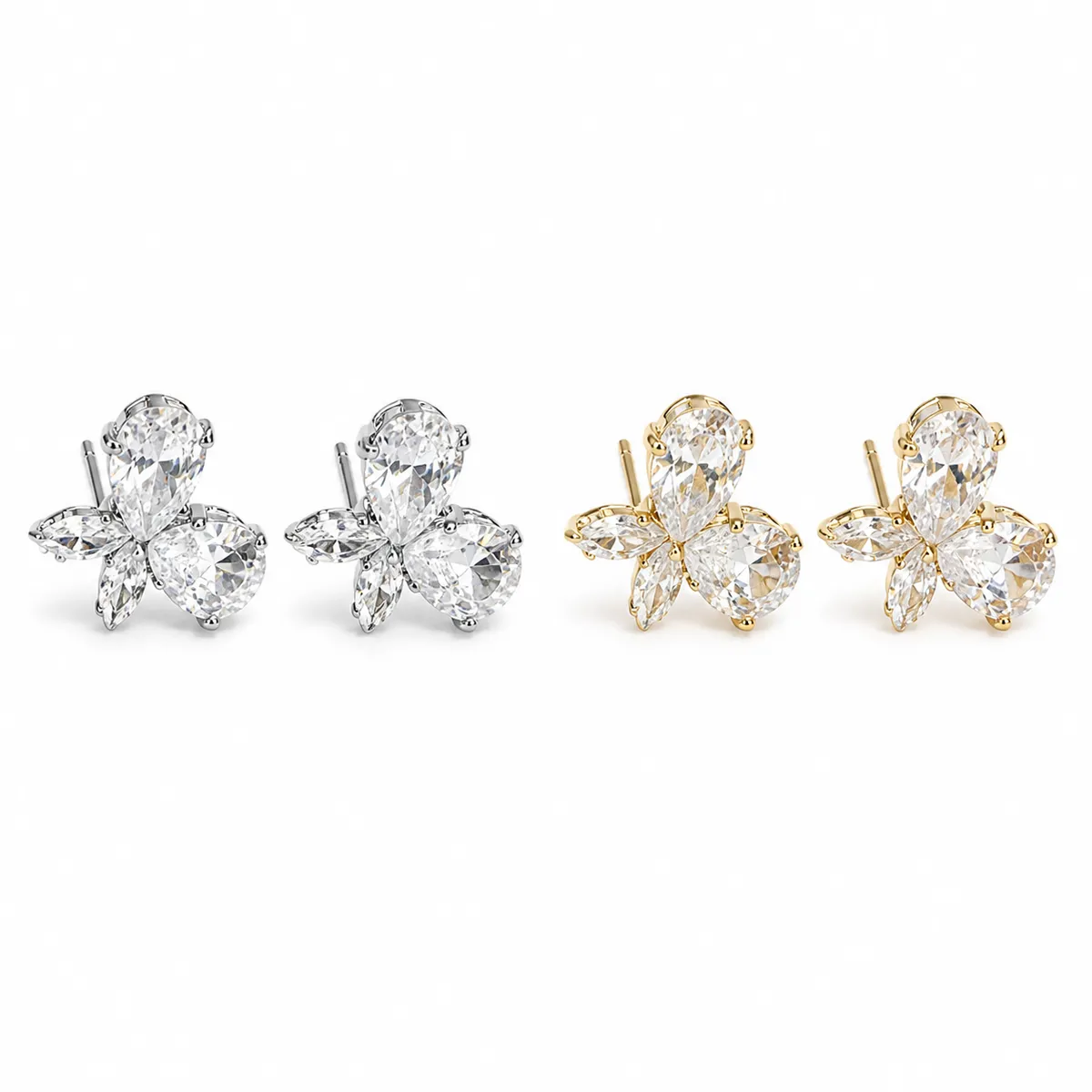 Three-Leaf Drop Zircon Studs