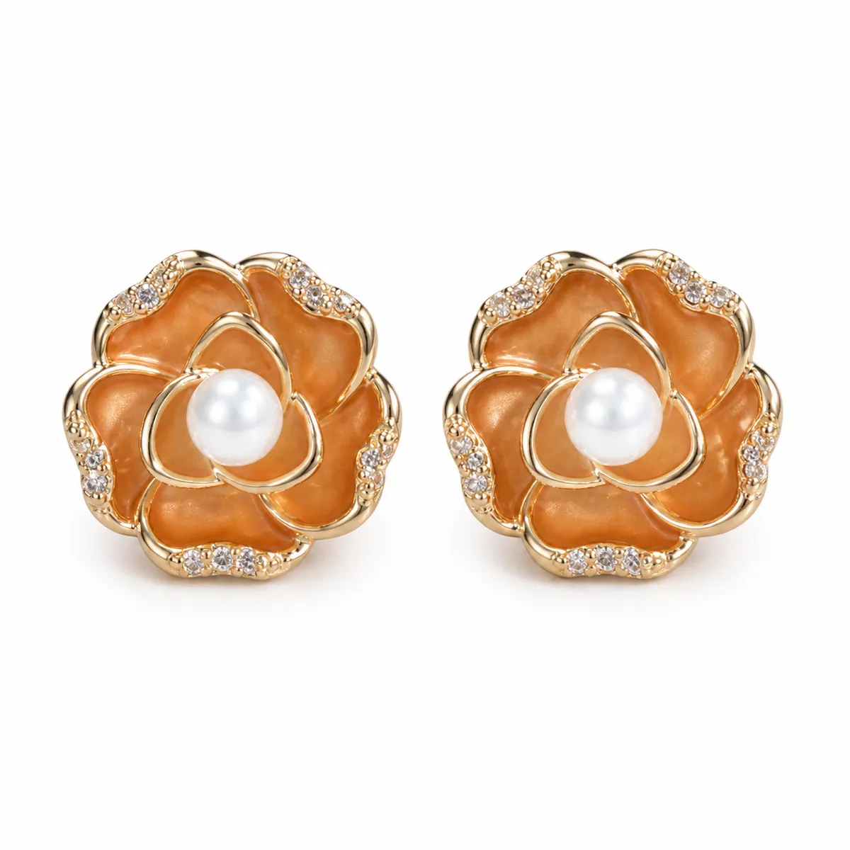 Caramel Enamel Rose Studs