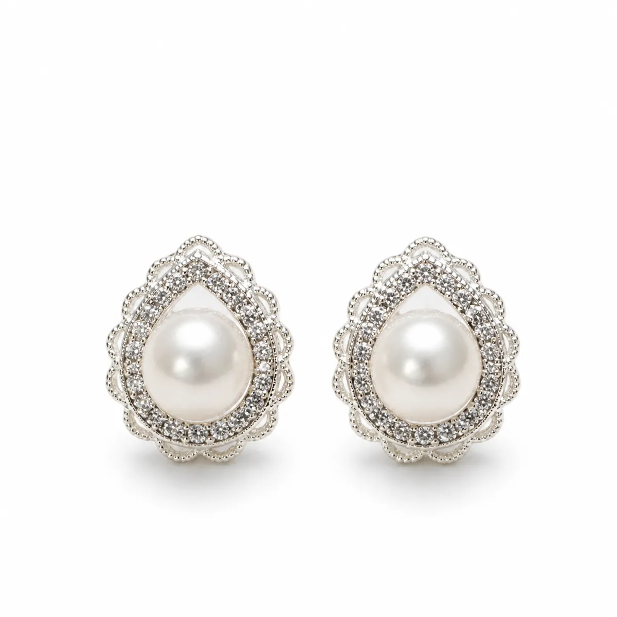 Zircon Lace Pearl Studs