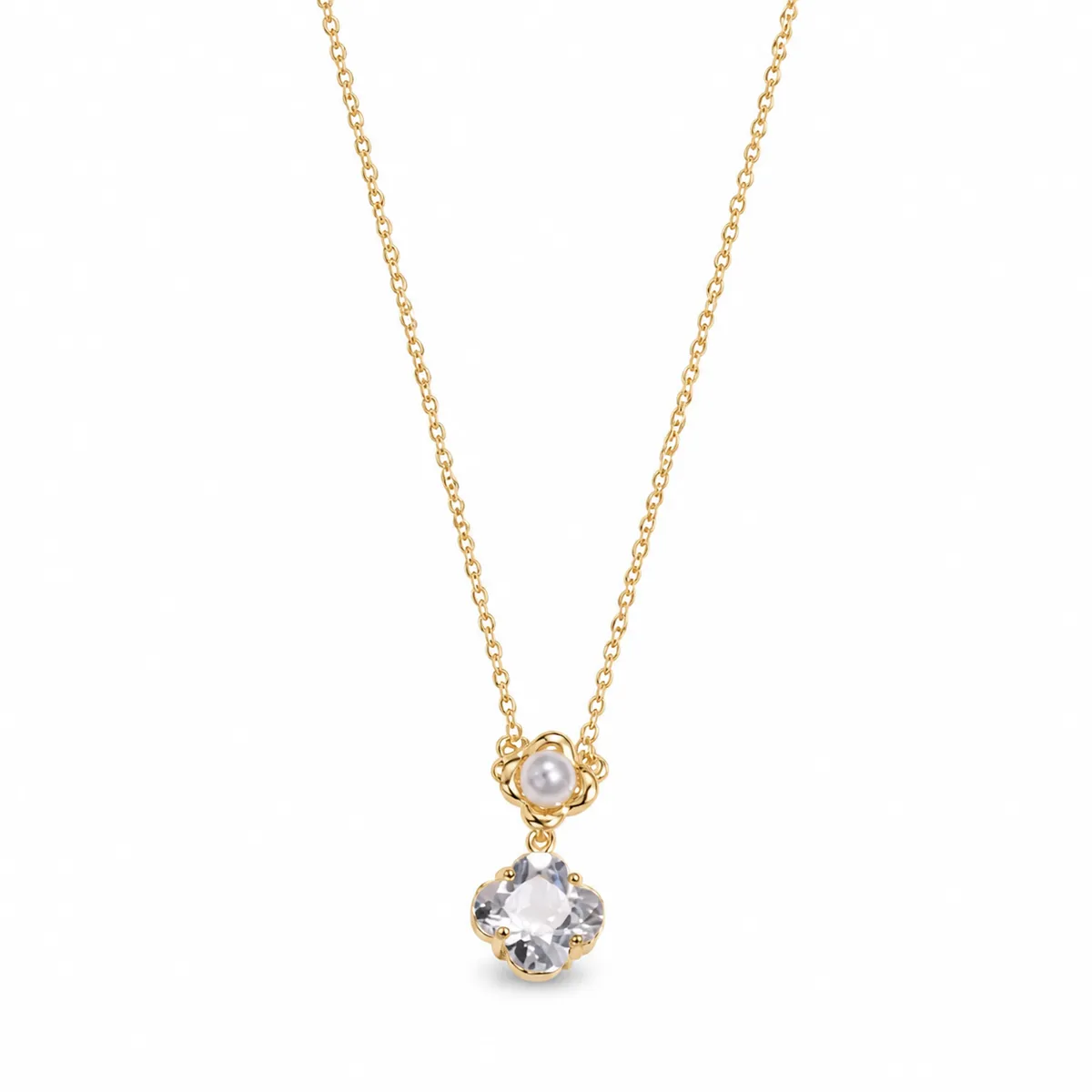 Square Crystal Floral Pearl Necklace