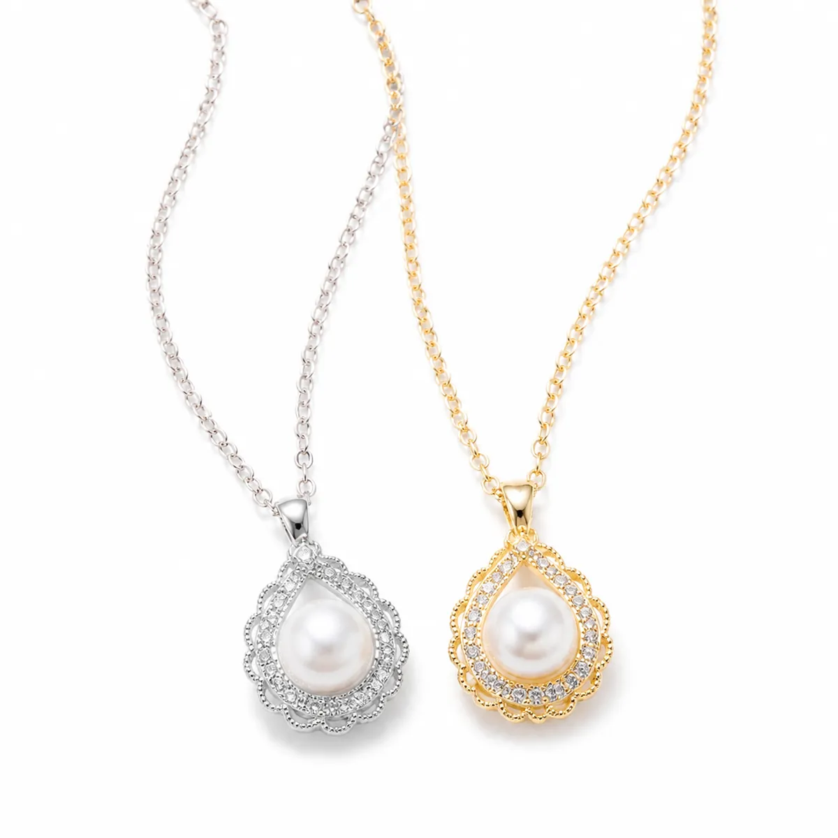 Gold-Silver Pearl Zircon Necklace