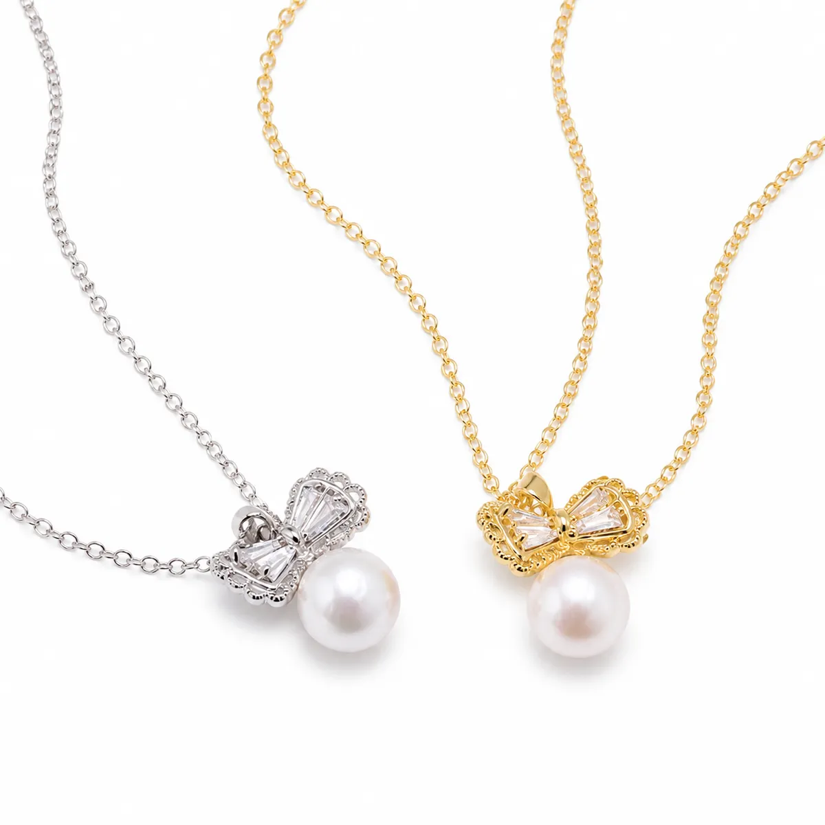 Pearl Bow Crystal Necklace