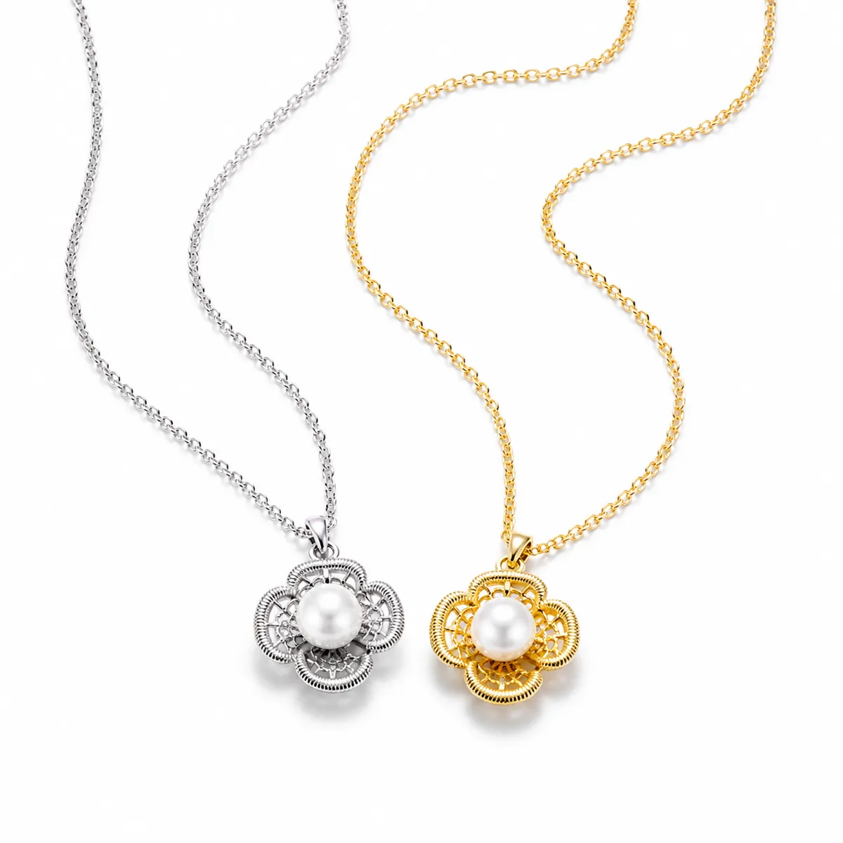 Openwork Floral Pearl Necklace