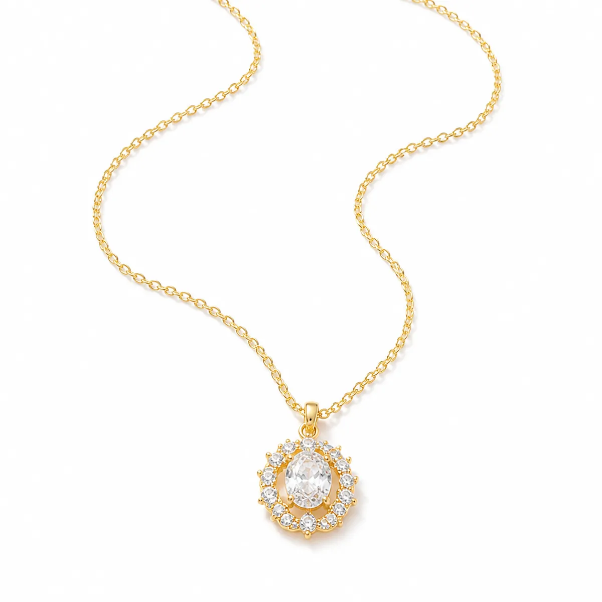 Oval Zircon Halo Necklace