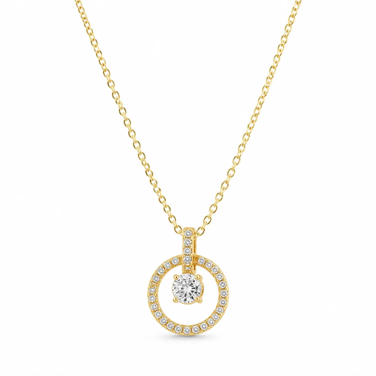 Double Ring Zircon Pendant Necklace