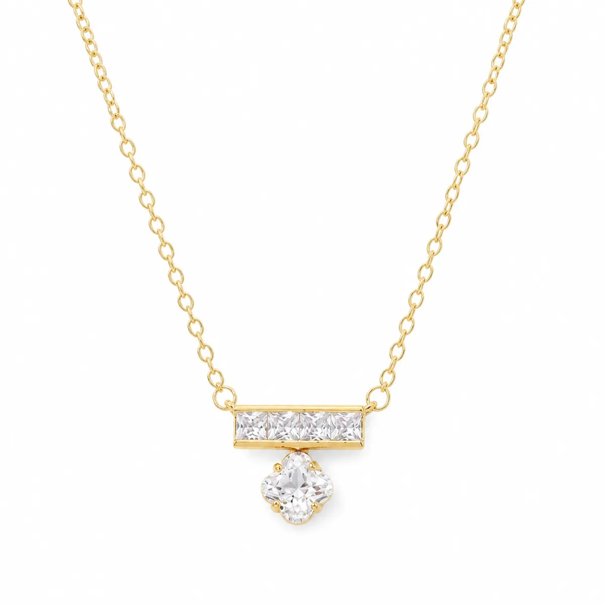 Gold Horizontal Bar Zircon Necklace
