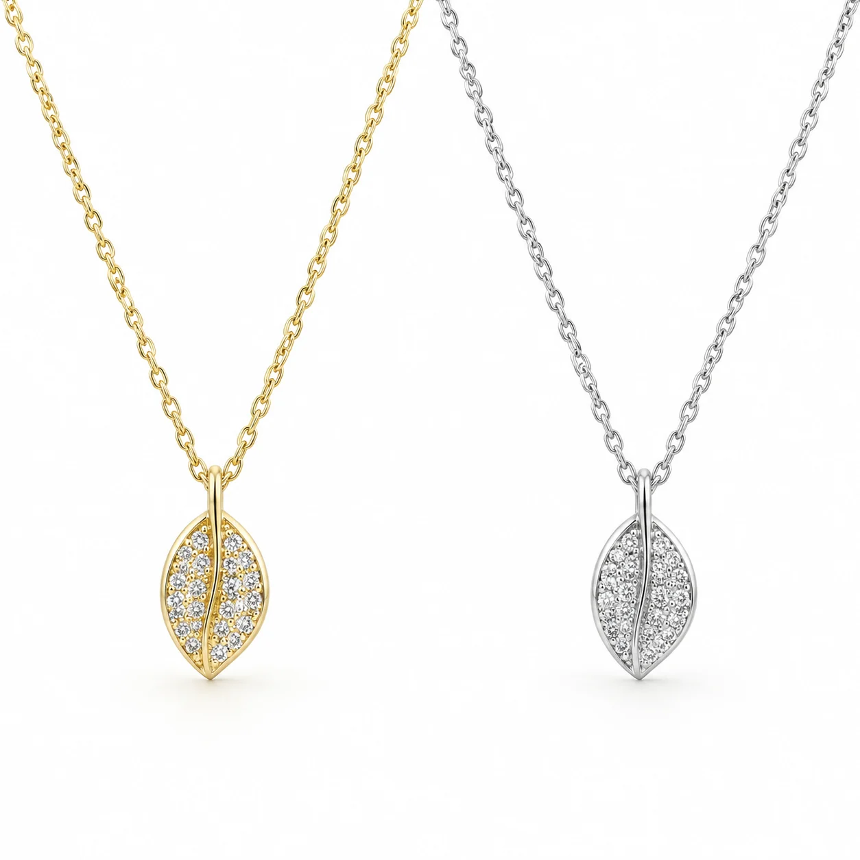 Gold-tone and Silver-tone Fine-chain Leaf Pendant Necklaces · TSX-4148-270