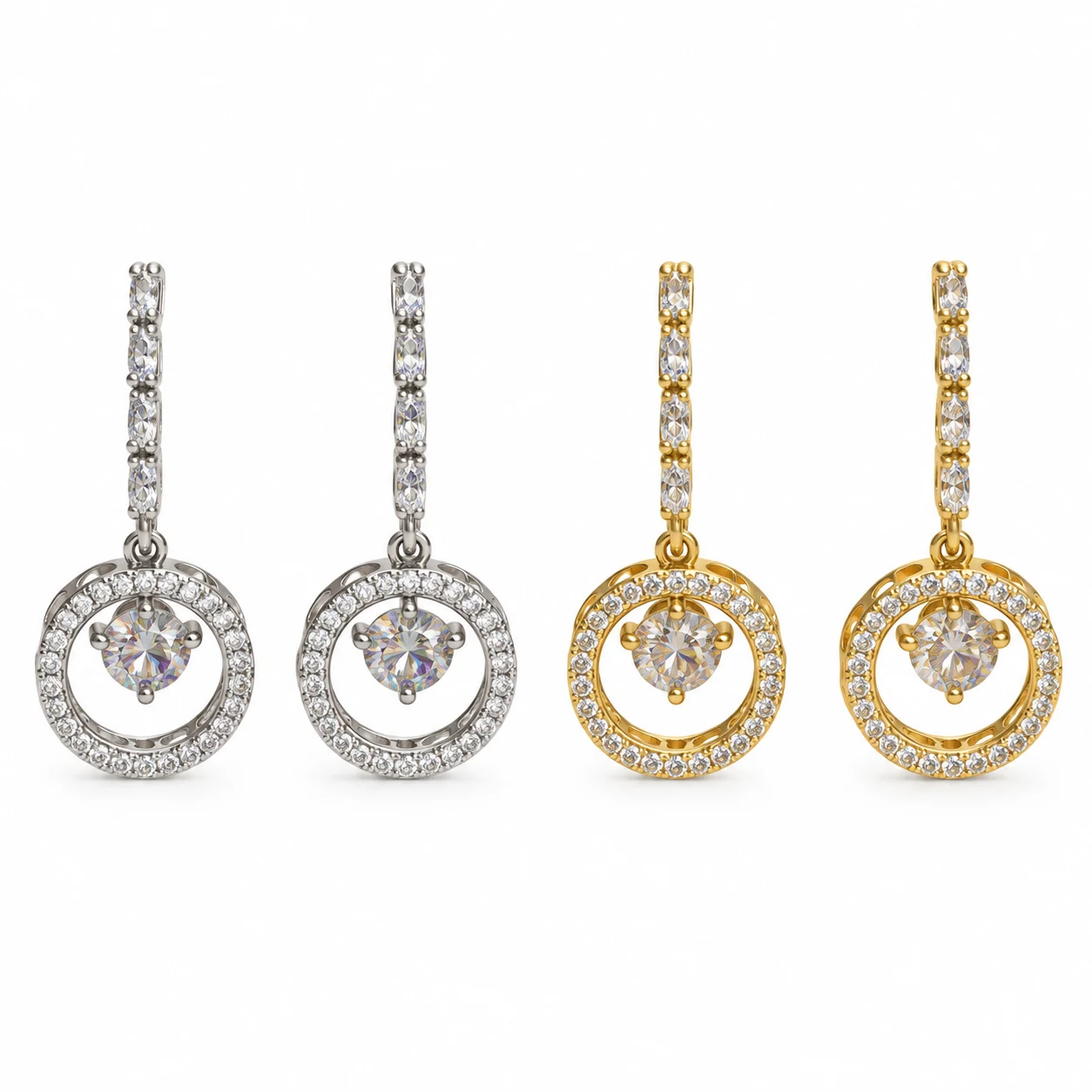 Clear Sparkling Stone Circle Drop Earrings in Silver-tone and Gold-tone Versions · DZ-0233AQ-00400/PRS