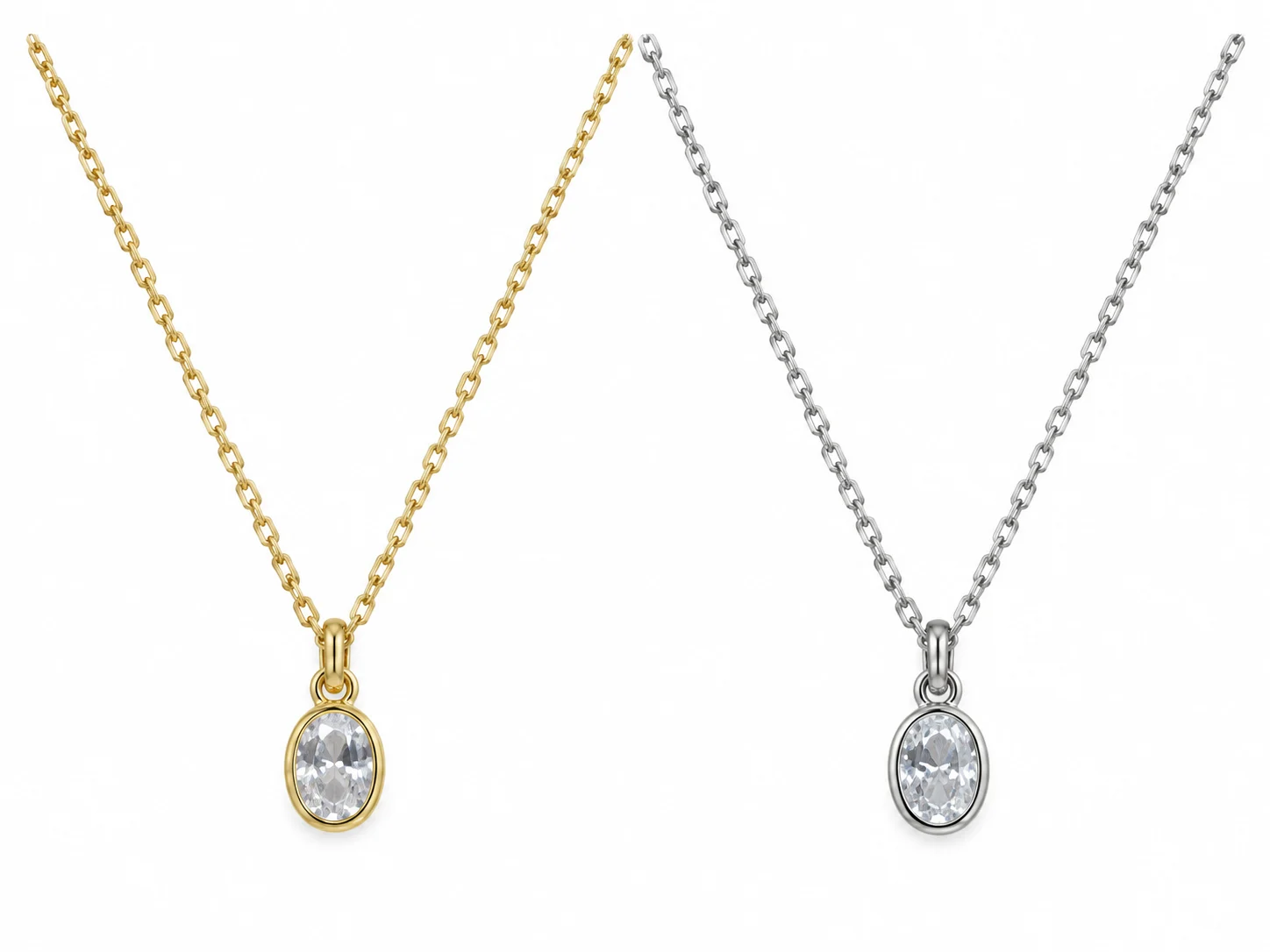 Gold-tone and Silver-tone Necklaces with Clear Oval Pendants · TSX-4146-260