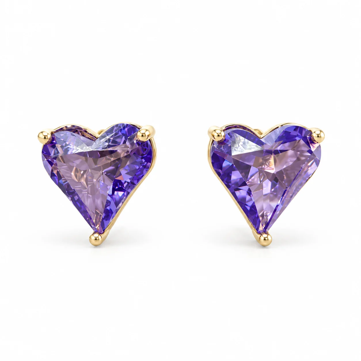 Gold-tone Purple Faceted Heart Stud Earrings · DR-0395CGAQ-00450