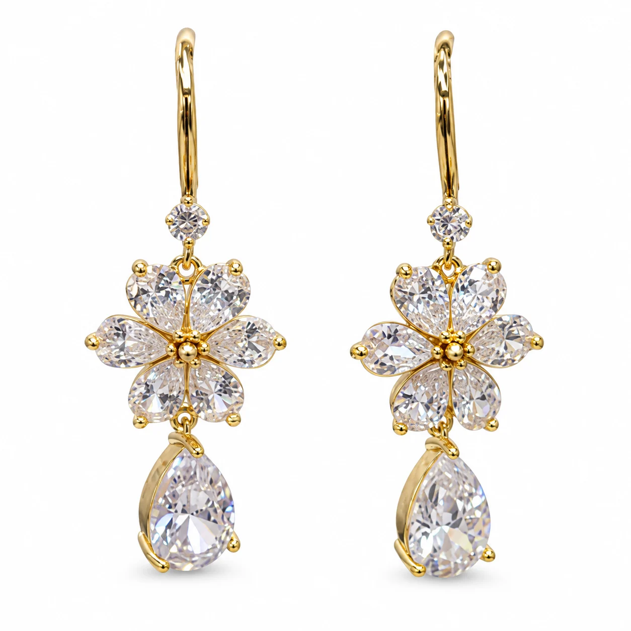 Gold-Tone Clear Floral Teardrop Drop Earrings · DY-0112AQ-00510/PRS