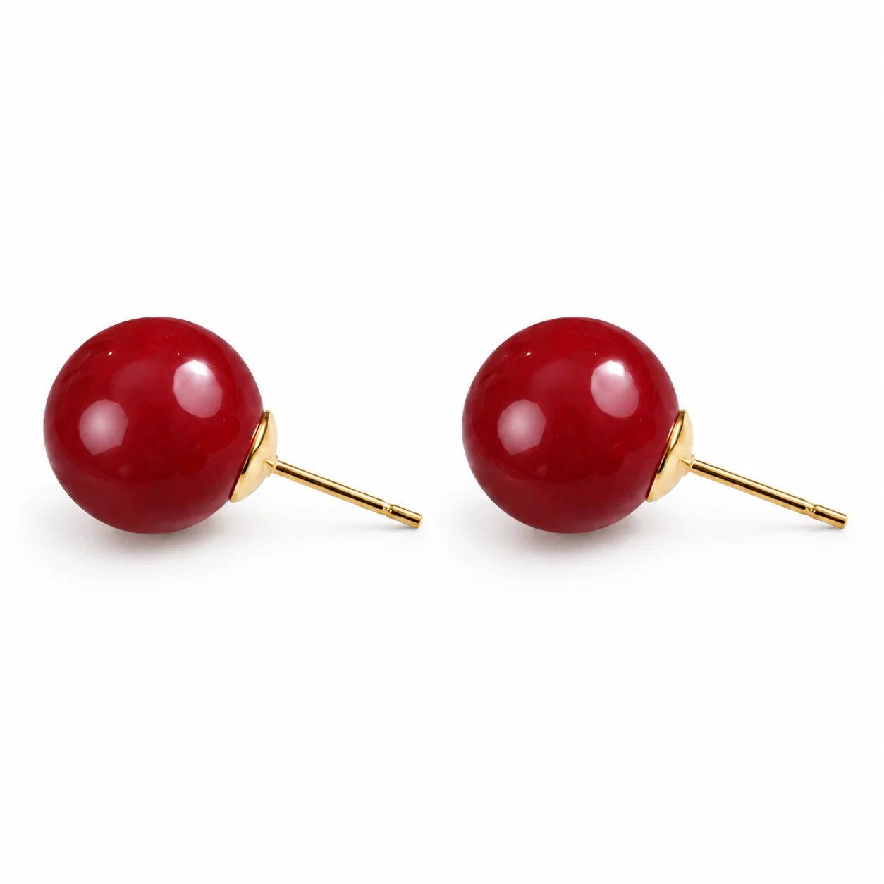 925 Silver Red Imitation Pearl Stud Earrings · 12 mm · ED-0001-12-0820