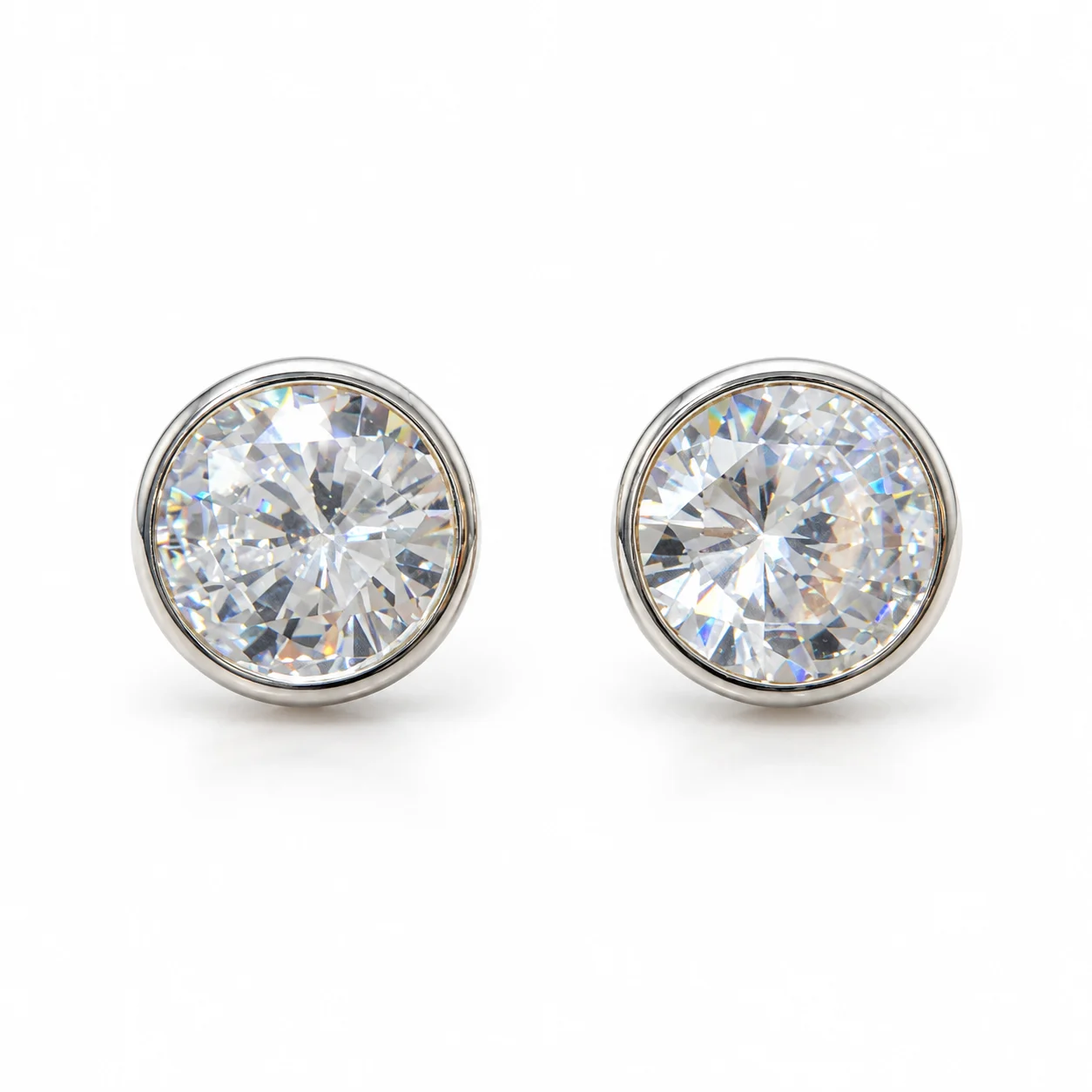 Silver-tone Round Clear Faceted Stud Earrings · D1-0021AQ-00230