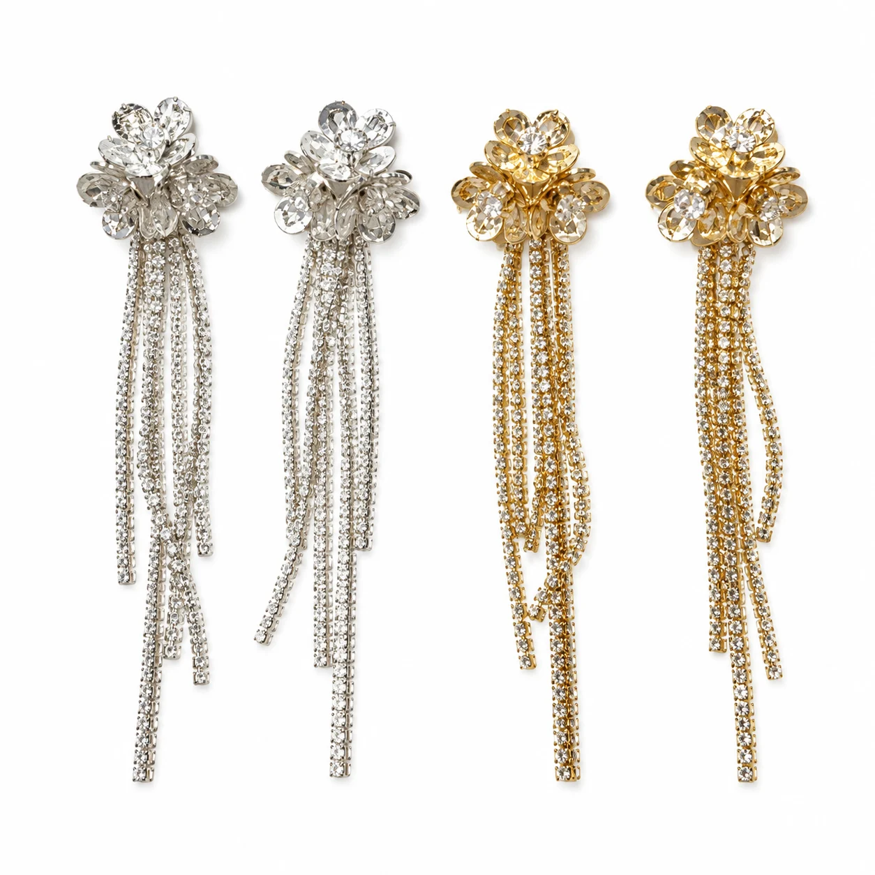 Two Pairs of Silver-tone and Gold-tone Floral Chain Tassel Earrings · DZ-0232AQ